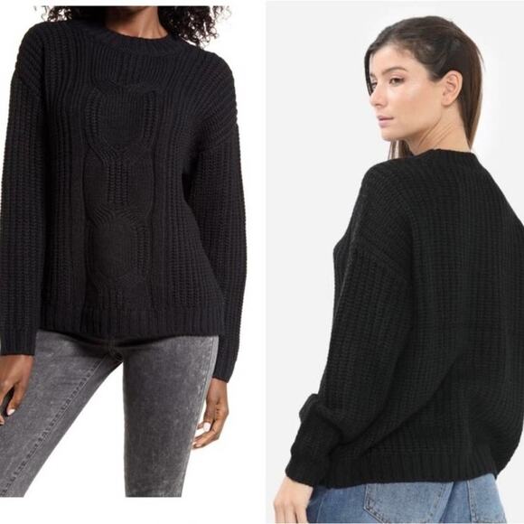 NWT VERO MODA Knit Crewneck Sweater In Black. Chunky, warm, winter, cozy lon… - Picture 1 of 14